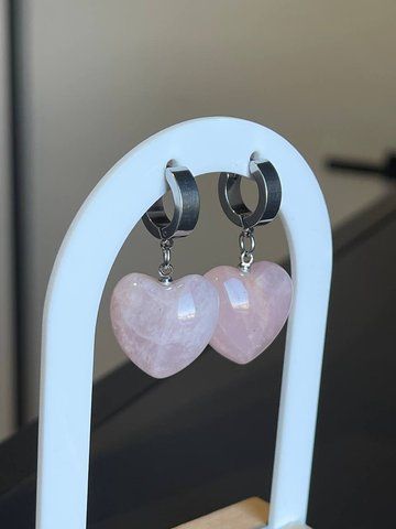 Сережки "Rose quartz heart" 0032 фото