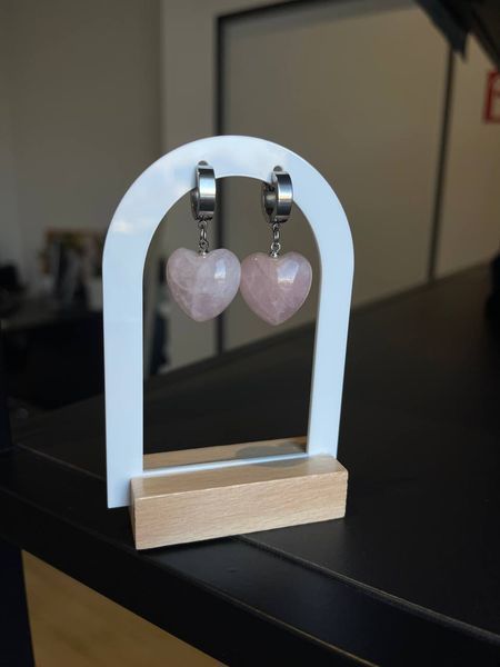 Сережки "Rose quartz heart" 0032 фото